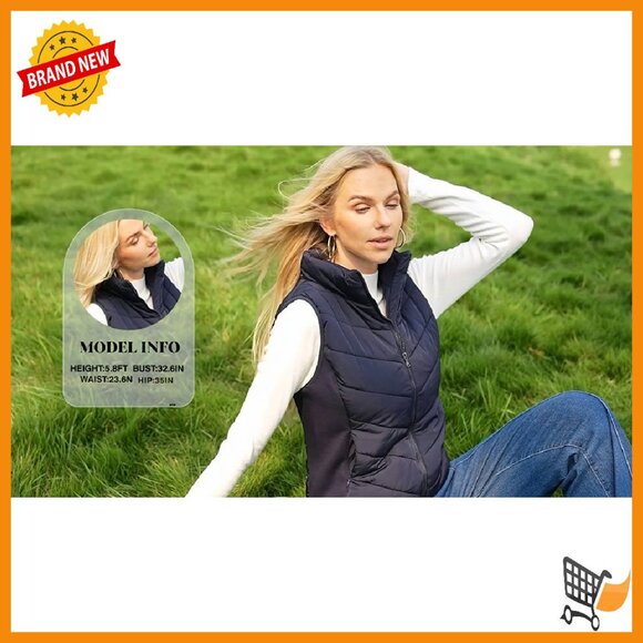 Women's Sleeveless Puffer Vest Quilted Zip Up Winter Outerwear with Pockets - Picture 8 of 8
